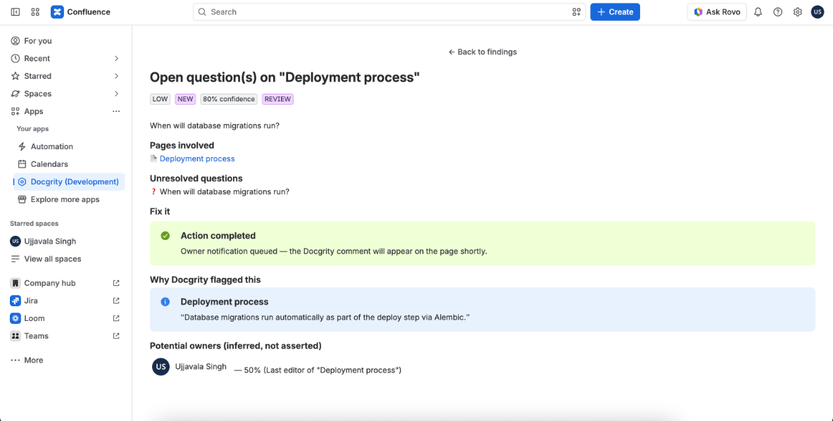 Action completed for the open question finding